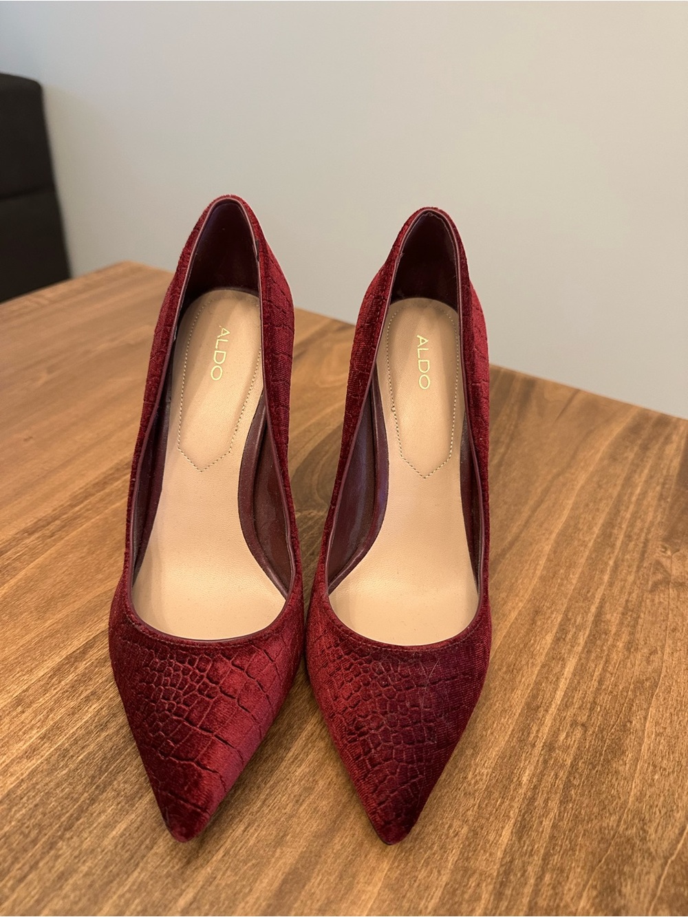 ALDO Burgundy Textured Pointed-Toe Pumps